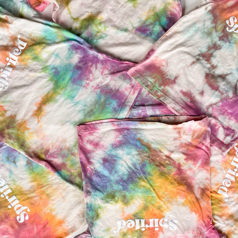 Rainbow Tie Dye, Spirited, screen printed Organic Cotton Tee